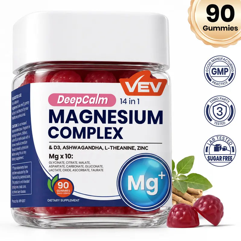VEV 14-in-1 Magnesium Gummies – with Ashwagandha, L-Theanine, Vitamin D3 & Zinc