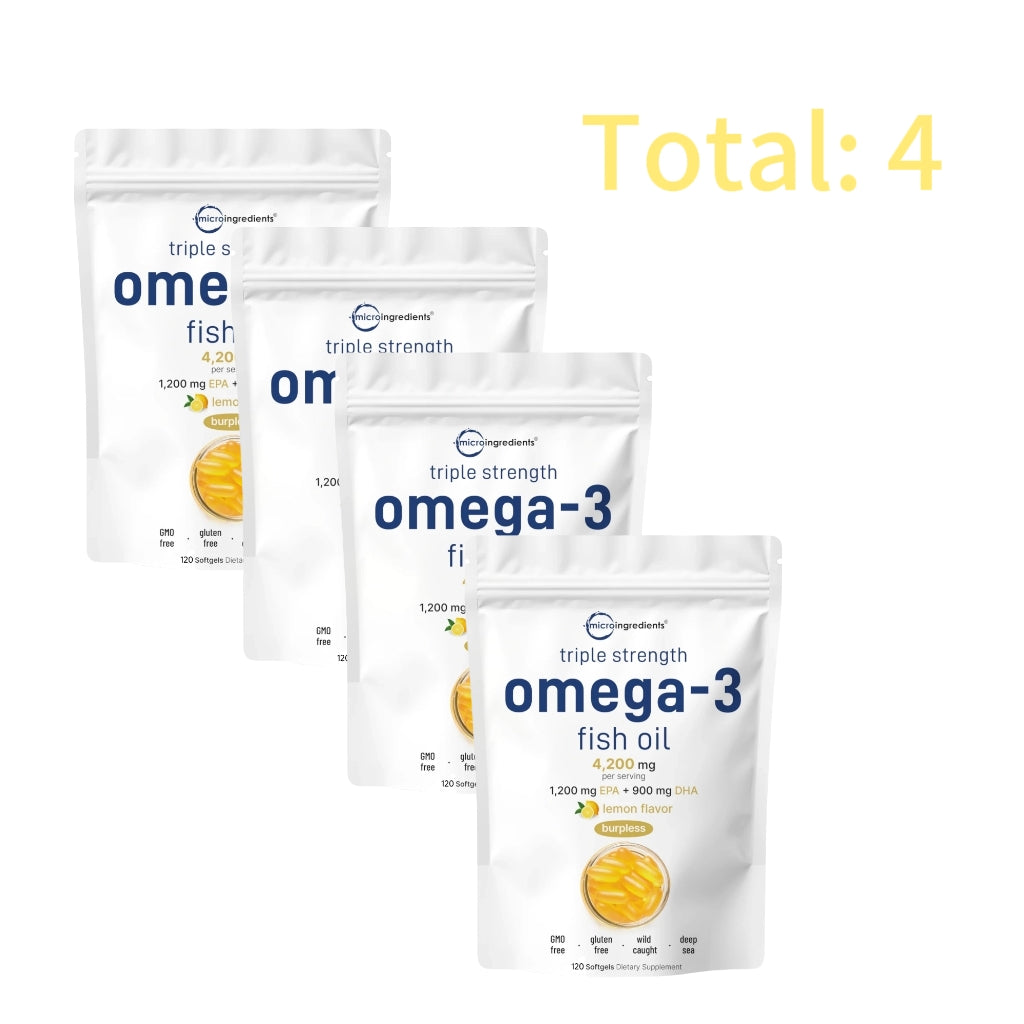 Omega 3 Fish Oil Supplements 4,200mg Per Serving| Lemon Flavored Burpless | EPA 1200mg + DHA 900mg