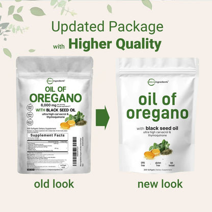 Oregano Oil with Black Seed Oil  Powerful Immune Support| Non-GMO, 3rd-Party Tested