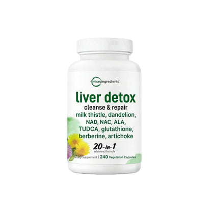 Liver Detox, 240 Veggie Capsules | 20-in-1 Advanced Support Complex with Milk Thistle, Dandelion, NAD, NAC, ALA