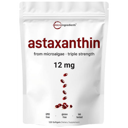 PureNutra Microalgae Astaxanthin 12mg – Antioxidant Softgels for Skin & Wellness, 120 Ct (4-Month Supply)