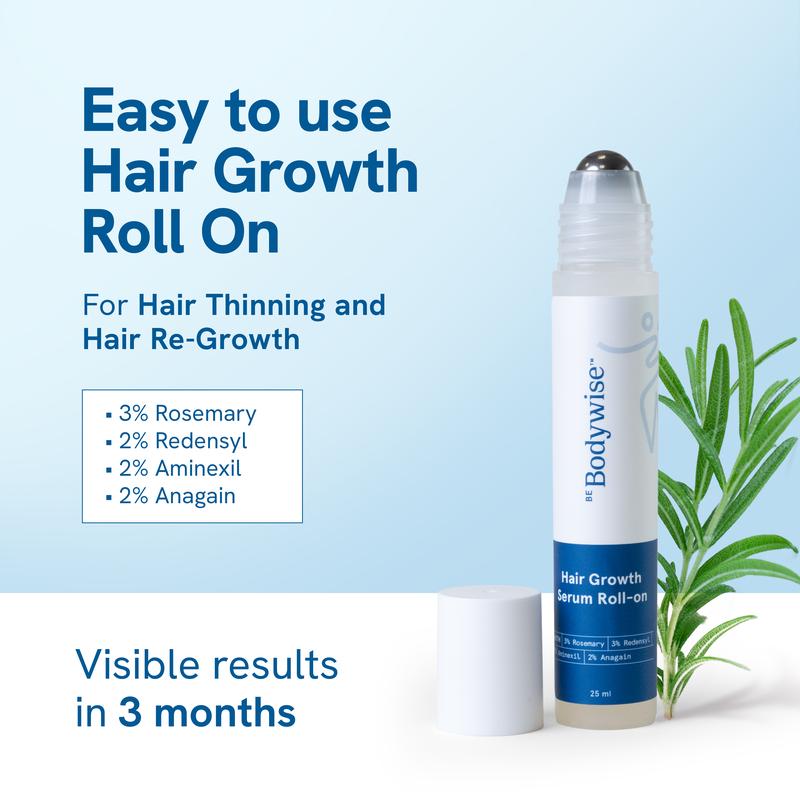 Bodywise Herbal Complex Hair Growth Serum Roll-On – Advanced Formula for Hair Thinning, 25ml