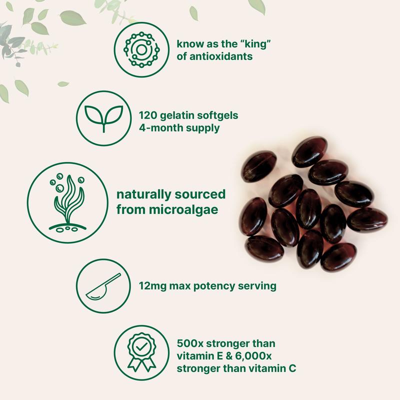 PureNutra Microalgae Astaxanthin 12mg – Antioxidant Softgels for Skin & Wellness, 120 Ct (4-Month Supply)