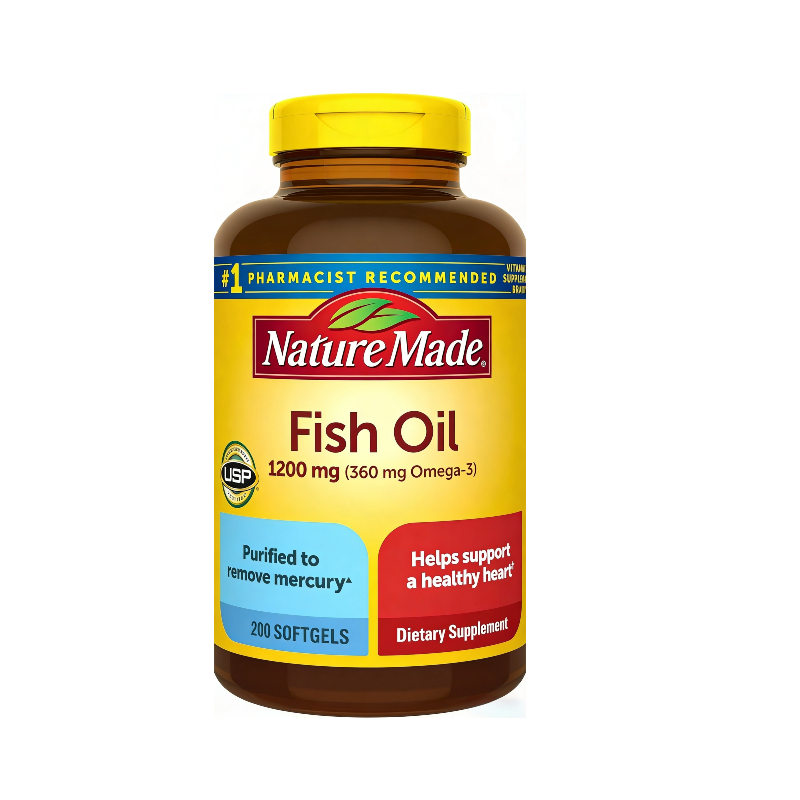 Nature  Burp Less Fish Oil Omega 3 Supplements, 1200 mg Softgels, Omega 3 Fish Oil for Healthy Heart Support, 100/200Softgels, 50/100 Day Supply