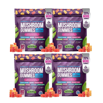 Organic Mushroom Gummies -Lions Mane Mushroom Supplement Gummies- Immune Defense, Boosts Cognitive Performance - 80 Gummies