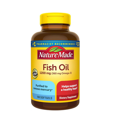 Nature  Burp Less Fish Oil Omega 3 Supplements, 1200 mg Softgels, Omega 3 Fish Oil for Healthy Heart Support, 100/200Softgels, 50/100 Day Supply