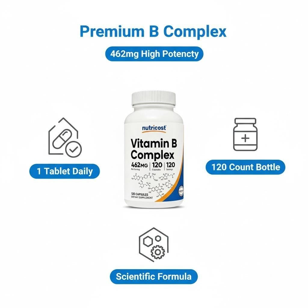 Nutricost High Potency Vitamin B Complex 462mg, 120 Capsules - with Vitamin C - Energy Complex