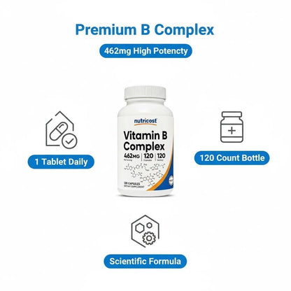 Nutricost High Potency Vitamin B Complex 462mg, 120 Capsules - with Vitamin C - Energy Complex