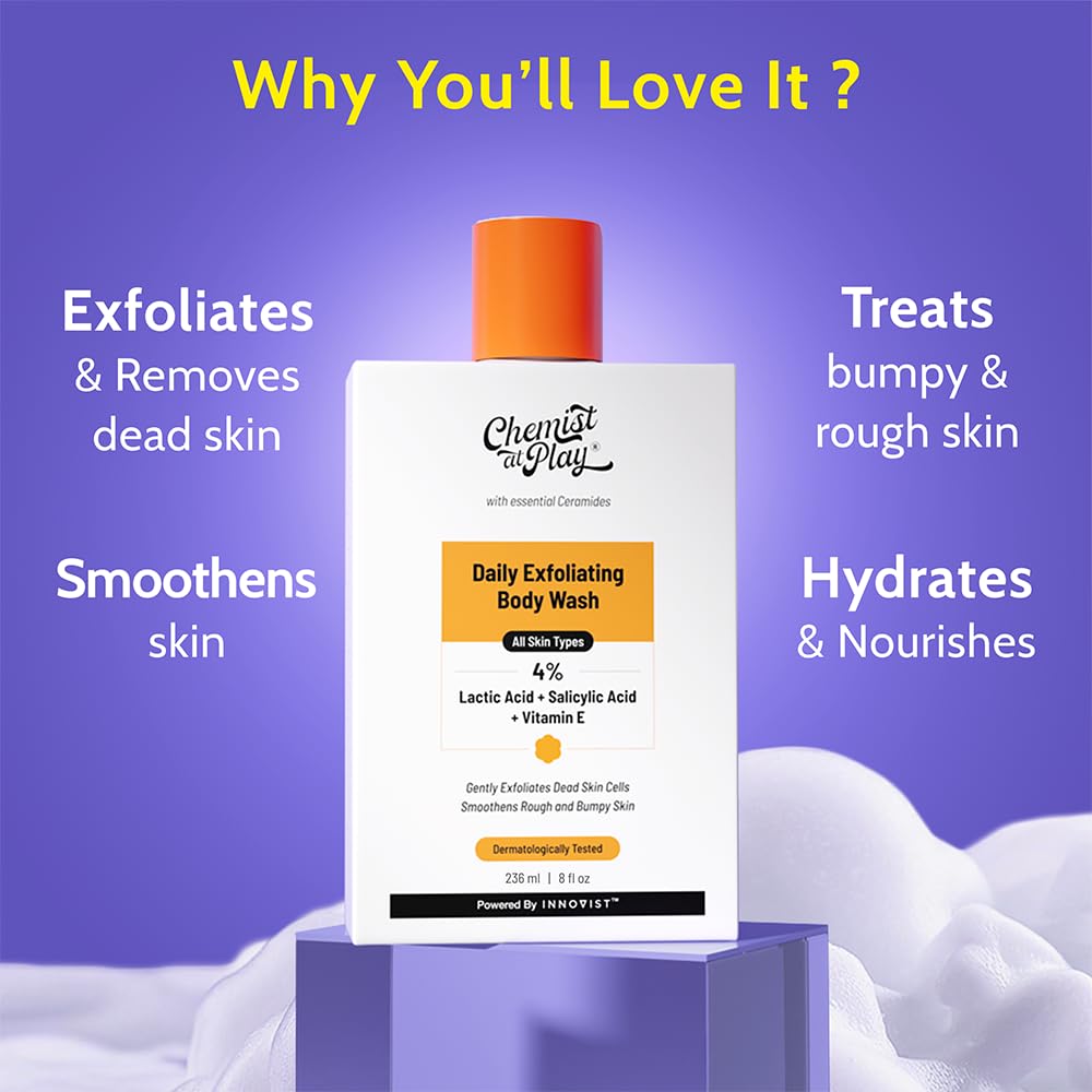 Chemist at Play Body Wash Exfoliating For Dry Rough Bumpy Strawberry Skin With 1% Salicylic Acid 2% Lactic Acid And Ceramides For Men And Women 7.9 Fl oz