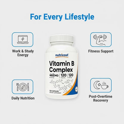 Nutricost High Potency Vitamin B Complex 462mg, 120 Capsules - with Vitamin C - Energy Complex