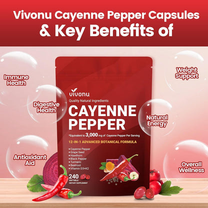 Cayenne Pepper Softgels Supplement, Supports Leg Vein, Heart and Blood Vessel Health, with Vitamin E D3+K2 and Beetrootand Others(3PACKS)