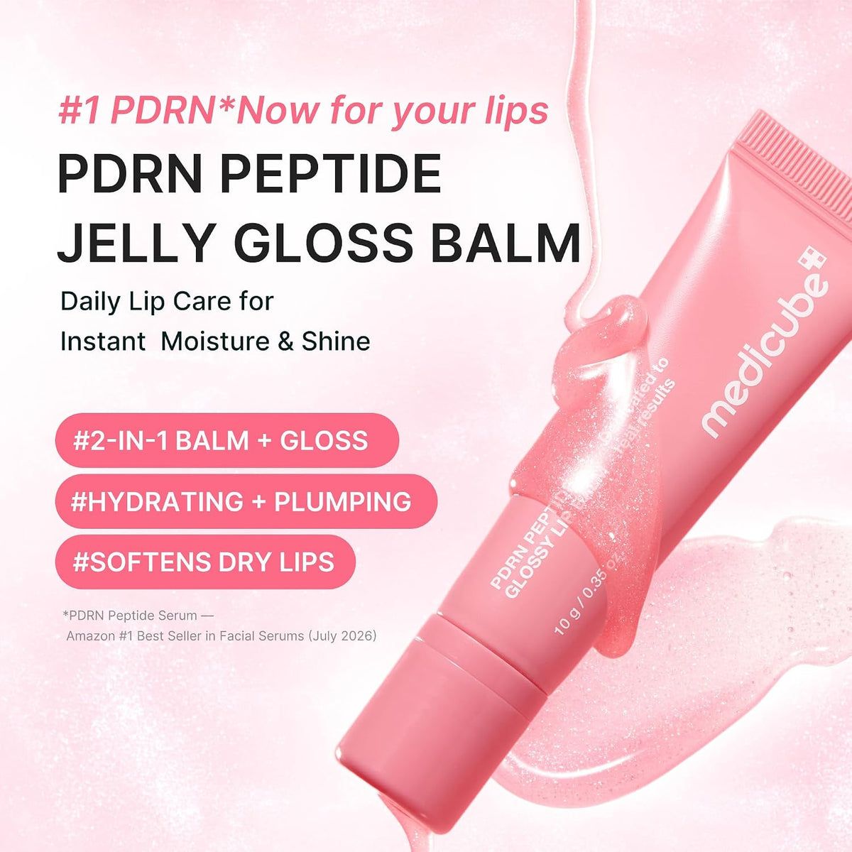 medicube PDRN Peptide Glossy Lip Balm, Hydrating Plumping Gloss, 0.35 oz