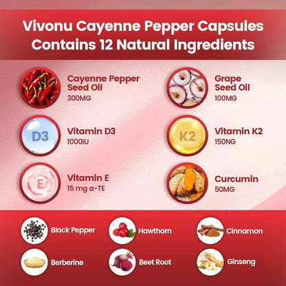 Cayenne Pepper Softgels Supplement, Supports Leg Vein, Heart and Blood Vessel Health, with Vitamin E D3+K2 and Beetrootand Others(3PACKS)