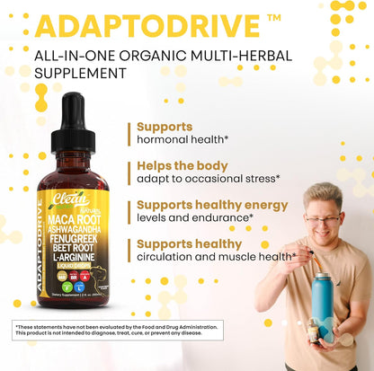 Adapto Drive Organic Maca Root Liquid Drops – Energy, Hormone Balance & Vitality Support – Liquid Multivitamin for Women & Men