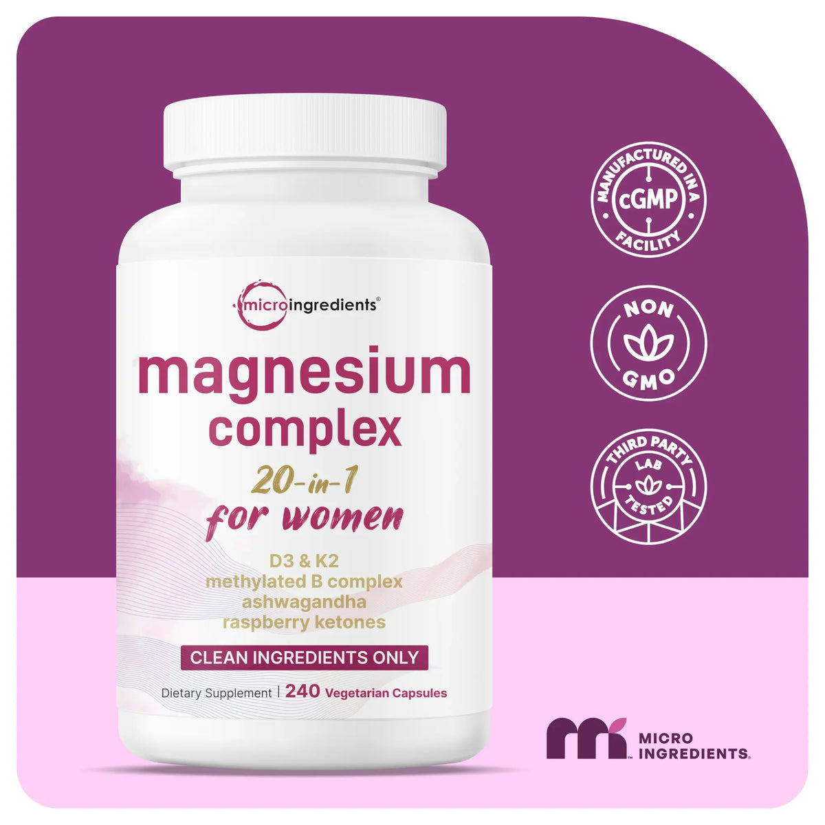 Micro Ingredients Magnesium Complex 20-in-1 for Women, 240 Vegetarian Capsules
