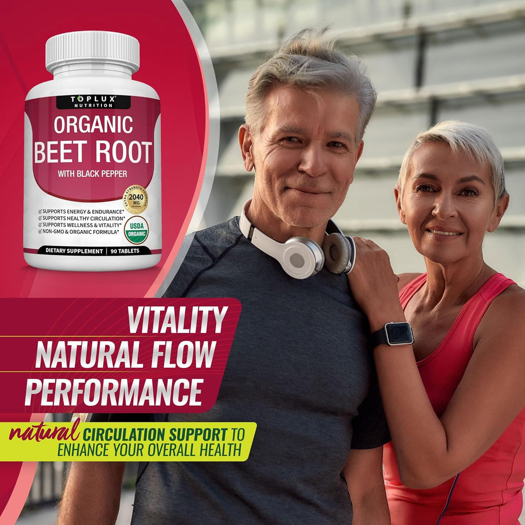 Toplux Organic Beet Root Powder Tablets - 2040mg Natural Nitric Oxide Beets to Support-Shop