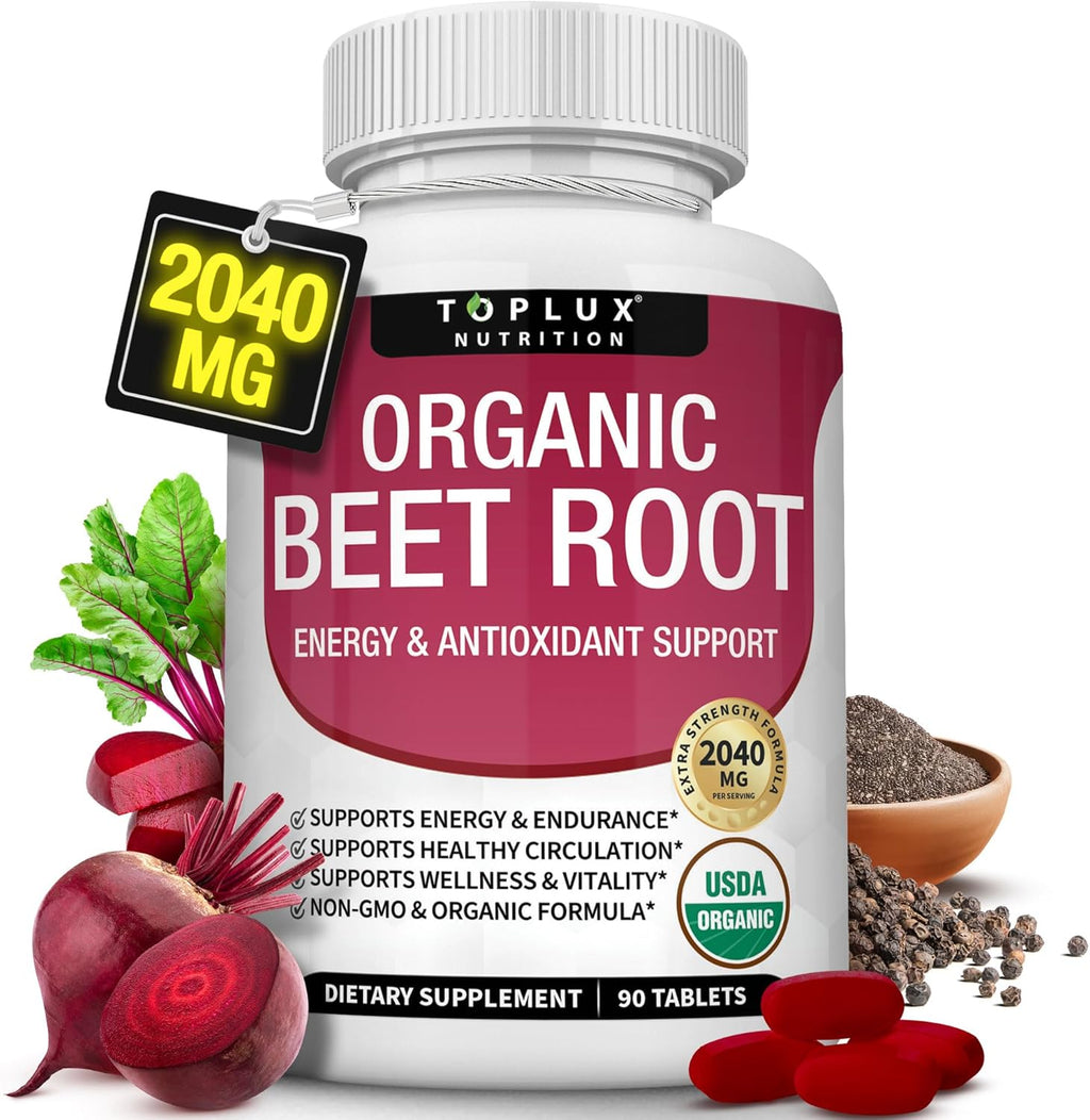 Toplux Organic Beet Root Powder Tablets - 2040mg Natural Nitric Oxide Beets to Support-Shop
