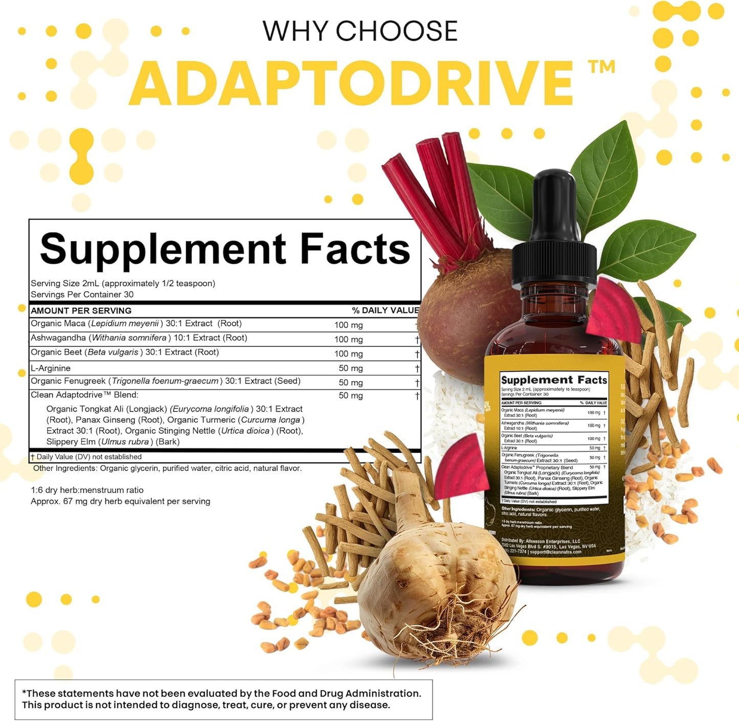 Adapto Drive Organic Maca Root Liquid Drops – Energy, Hormone Balance & Vitality Support – Liquid Multivitamin for Women & Men