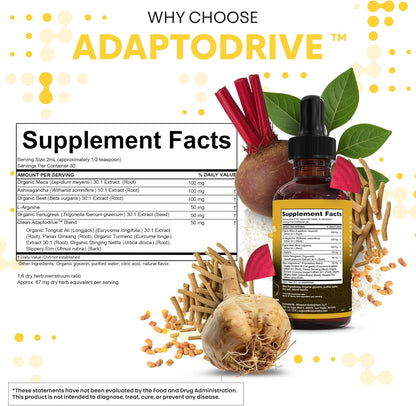 Adapto Drive Organic Maca Root Liquid Drops – Energy, Hormone Balance & Vitality Support – Liquid Multivitamin for Women & Men