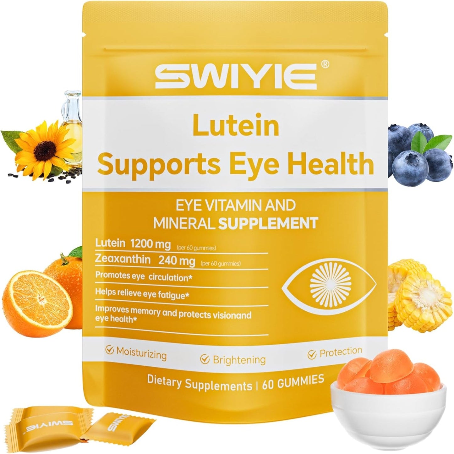 Lutein Gummies for Eye Health – Vision Support Eye Vitamins, Blueberry Flavor, 60 Gummies