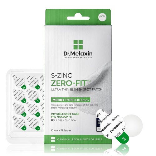 Dr.Melaxin S-ZINC ZERO-FIT Ultra Thin Blemish Spot Patch 0.013mm Invisible Pimple Stickers with Sulfur, Salicylic Acid, AHA & PHA, Seamless Under Makeup Face Cover, 12mm x 72 Patches