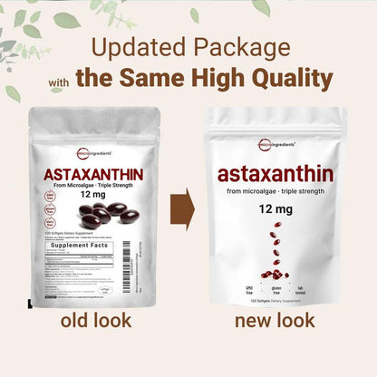 PureNutra Microalgae Astaxanthin 12mg – Antioxidant Softgels for Skin & Wellness, 120 Ct (4-Month Supply)
