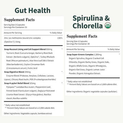 Gut Health Bundle，The 2-in-1 Gut Reset & Cellular Detox Duo: Spirulina & Chlorella Blend，Soothe &amp; Restore Gut Health