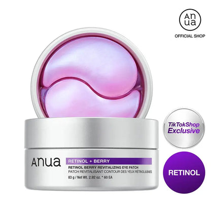 [Anua] Retinol Berry Revitalizing Eye Patch for Wrinkle and Dark Circles(60ea), 8Hour Plumping Effect in 10 Minutes, Fuller Looking & Lifted Skin, Hyal-Plumping Effect, Brightens Undereye by Antioxidant Berry Extracts, Relieves Puffiness with Caffeine